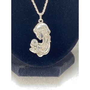 Mother & Baby 925 Sterling‎ Silver Italy Pendant & Rope Chain Necklace